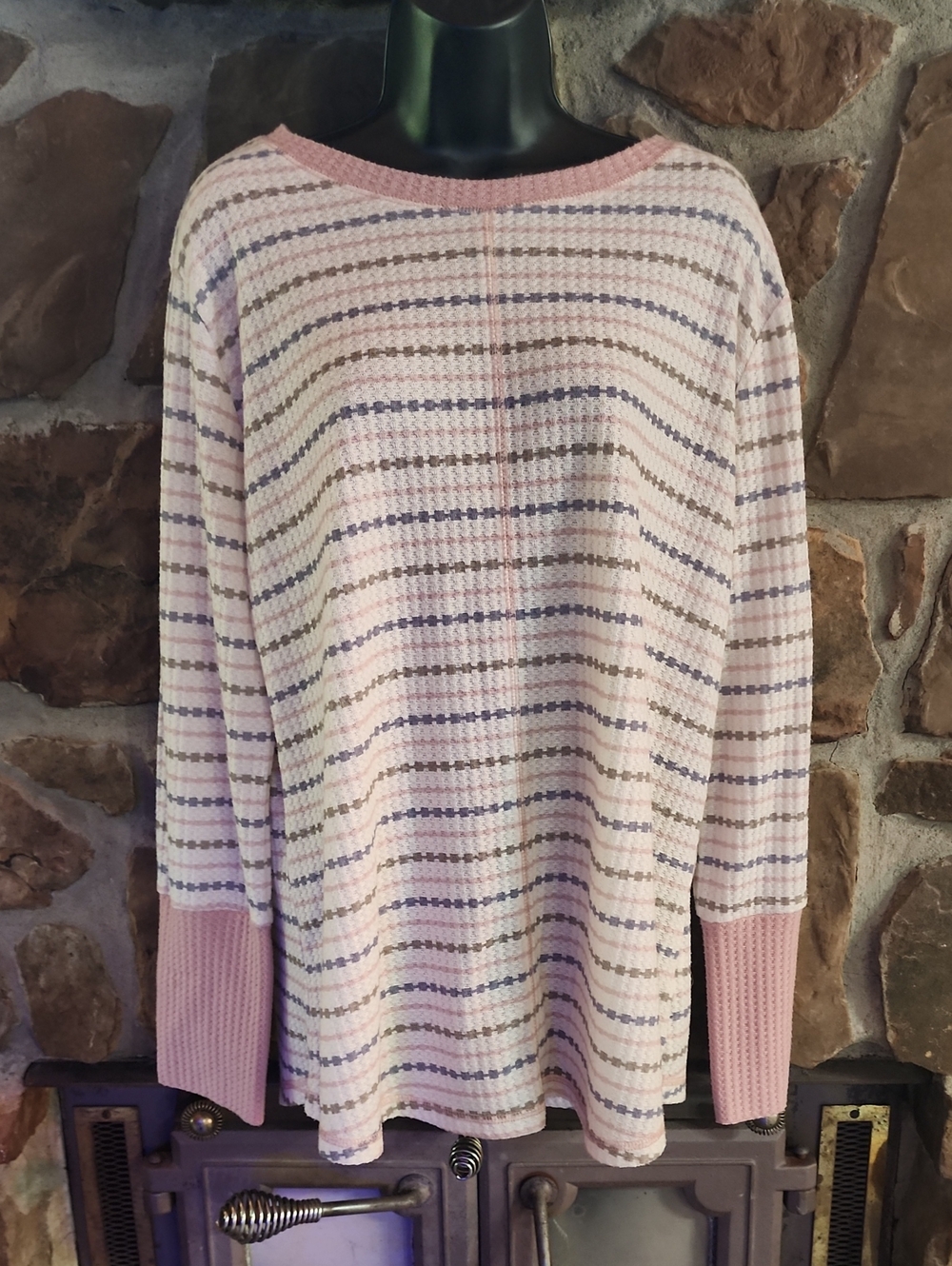 Light Pink Striped Knit Tunic Sweater